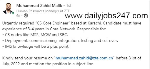 CS CORE ENGINEER REQUIRED 