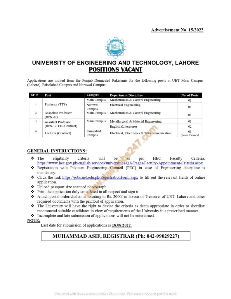 UNIVERSITY OF ENGINEERING AND TECHNOLOGY